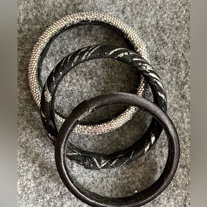 Three bangle, bracelets cloth wrapped